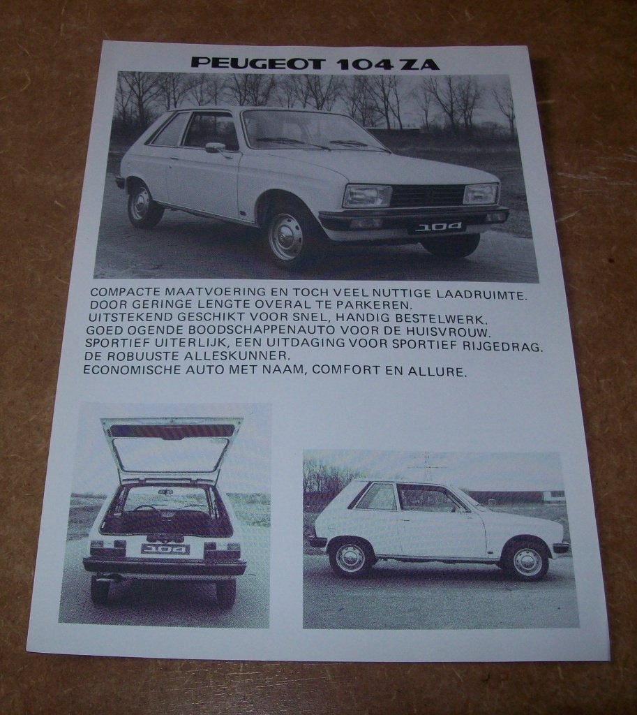 leaflet Peugeot 104 ZA Bestel, Ophalen of Verzenden, Zo goed als nieuw, Peugeot