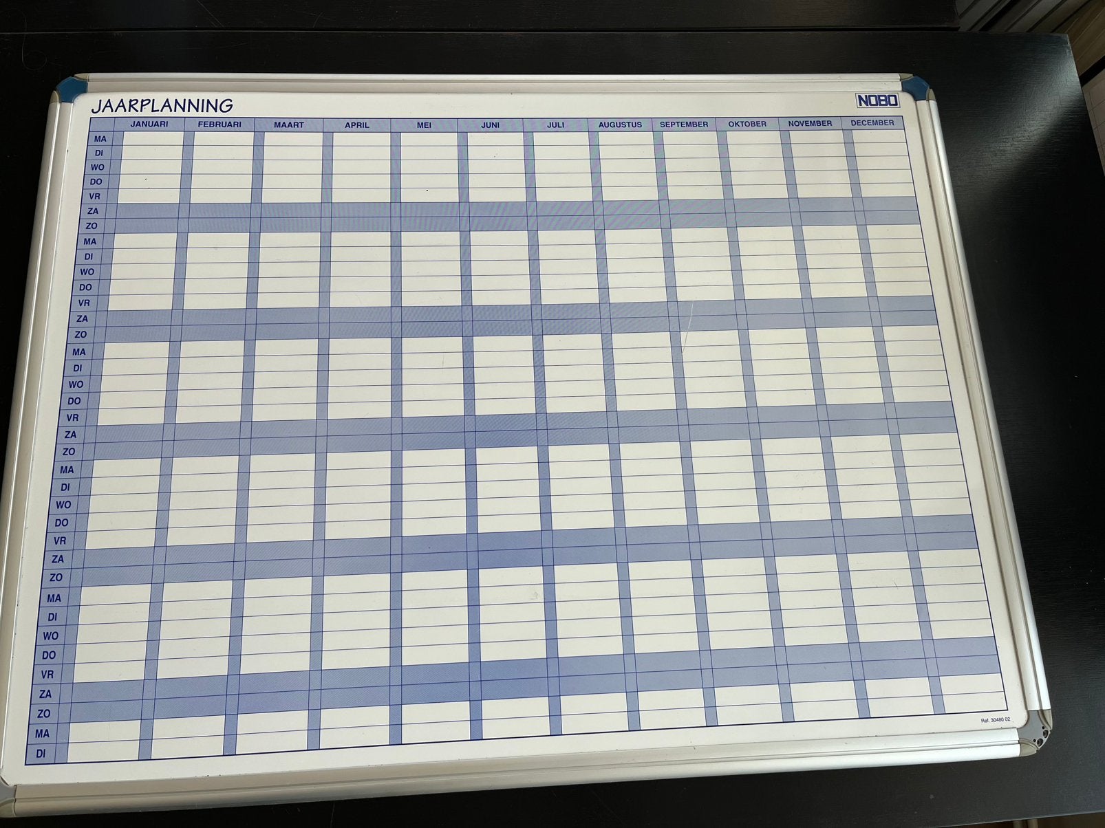 Jaarplanner NOBO - magnetisch whiteboard. Hoekbevestiging., Ophalen of Verzenden, Zo goed als nieuw, Magneetbord