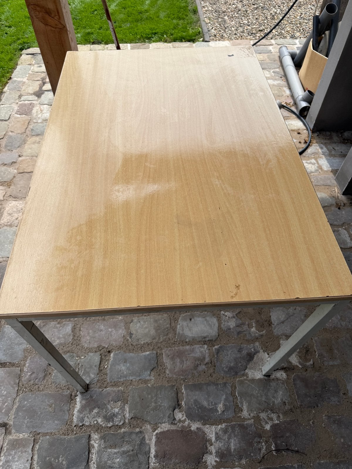 Retro Tafel met 8 stoelen. Voor kantine, schuur, garage, Ophalen, Gebruikt, 100 tot 150 cm, 50 tot 100 cm