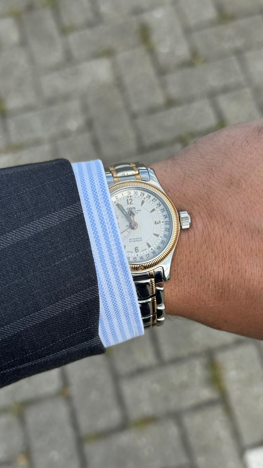 Oris big crown reverse pointer date 32mm / service, Staal, Staal, Polshorloge, Zo goed als nieuw