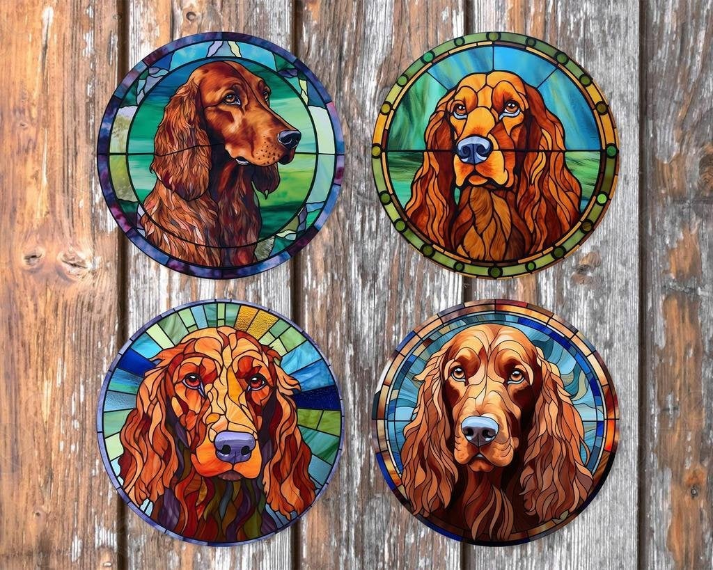 Ierse Setter Glas in Lood onderzetters met houder rond, Ophalen of Verzenden, Nieuw