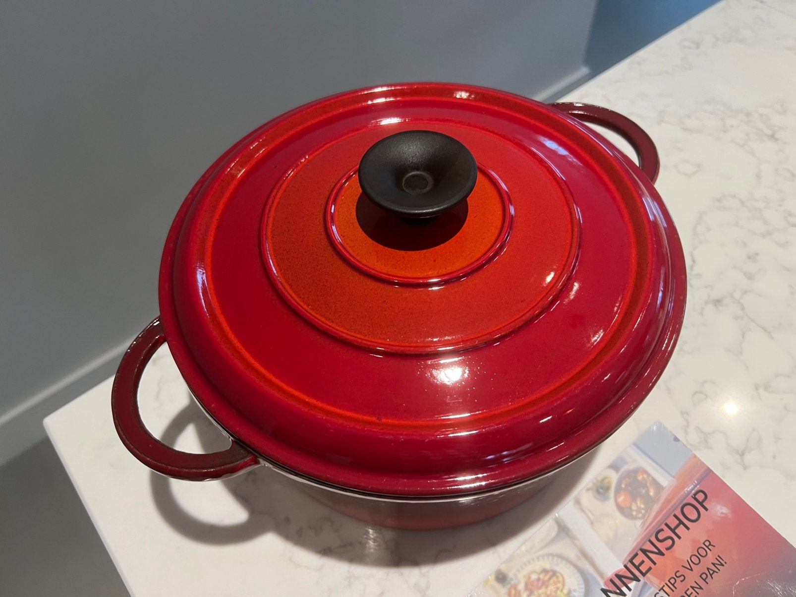 Vintage Nomar/Staub gietijzeren braadpan 24 cm Gevlamd rood, Nomar/Staub, Geschikt voor inductie, Ophalen of Verzenden, Zo goed als nieuw