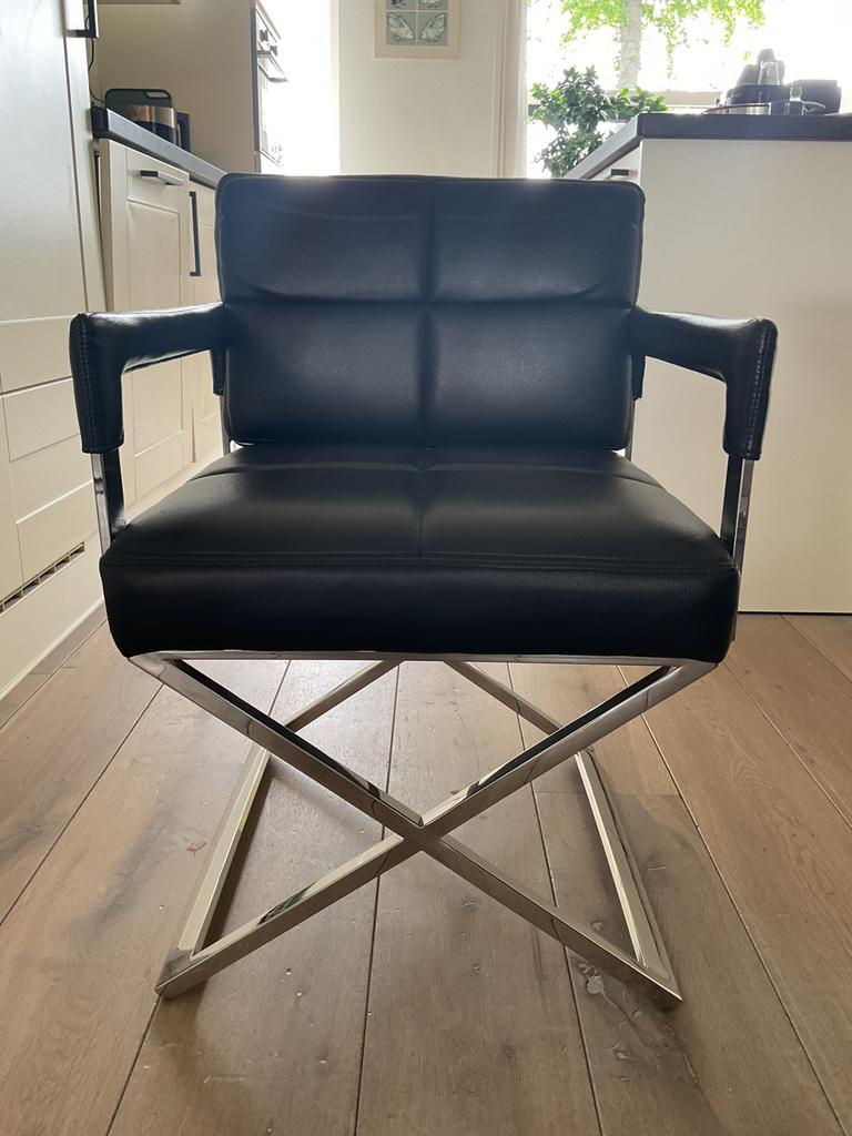 6 Luxe Design Eetkamerstoelen Zwart Leer & Chroom –Topstaat!, Huis en Inrichting, Stoelen, Ophalen, Zwart, Design 6 stoelen zwart leer modern luxe chique eetkamer chroom