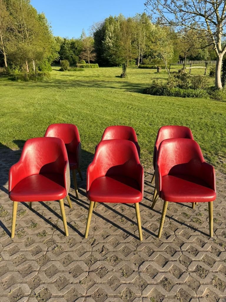 Eetkamer stoel Rood, Ophalen, Gebruikt, Leer, Vijf, Zes of meer stoelen