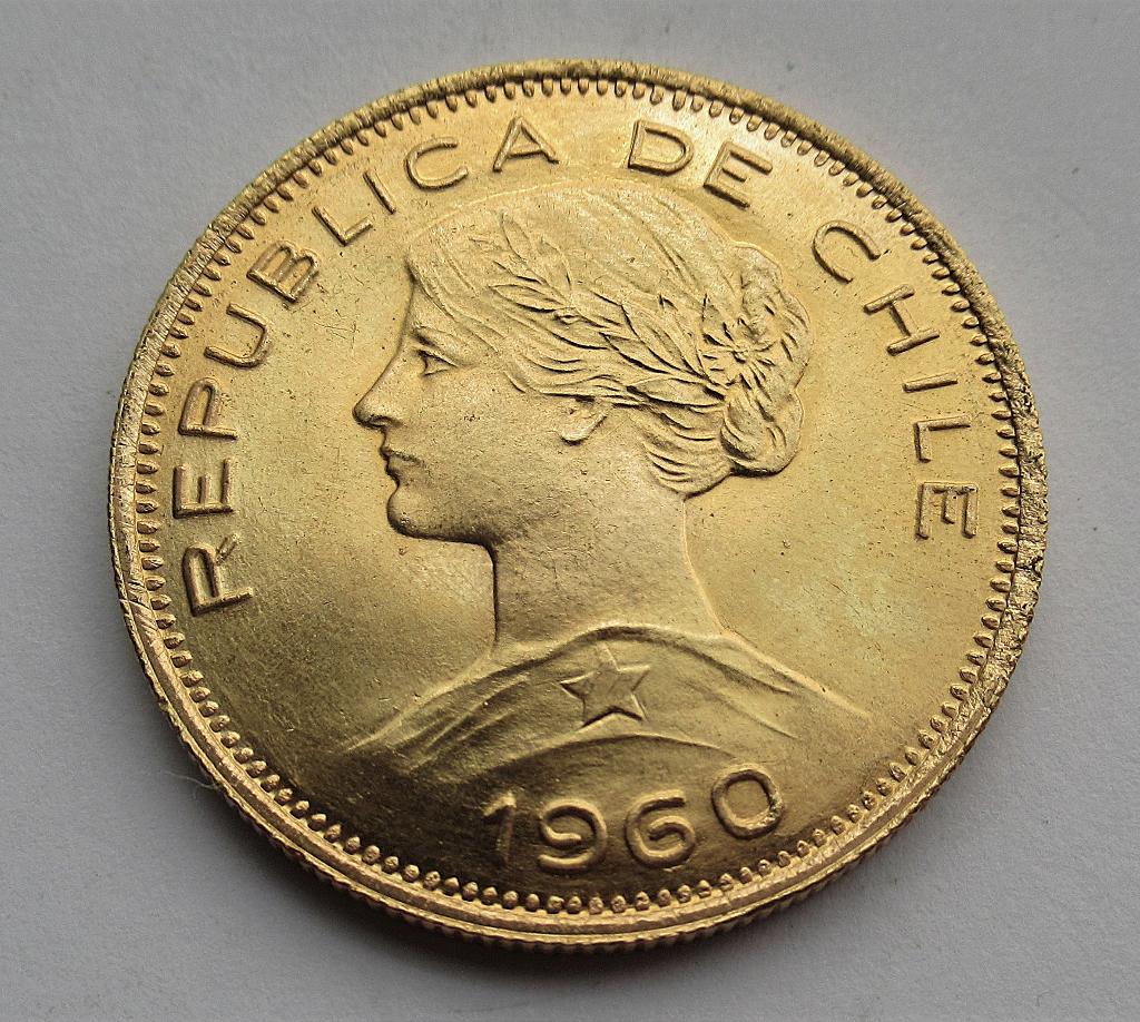 Chili , 100 pesos, 1960, Verzenden, Zuid-Amerika, Goud
