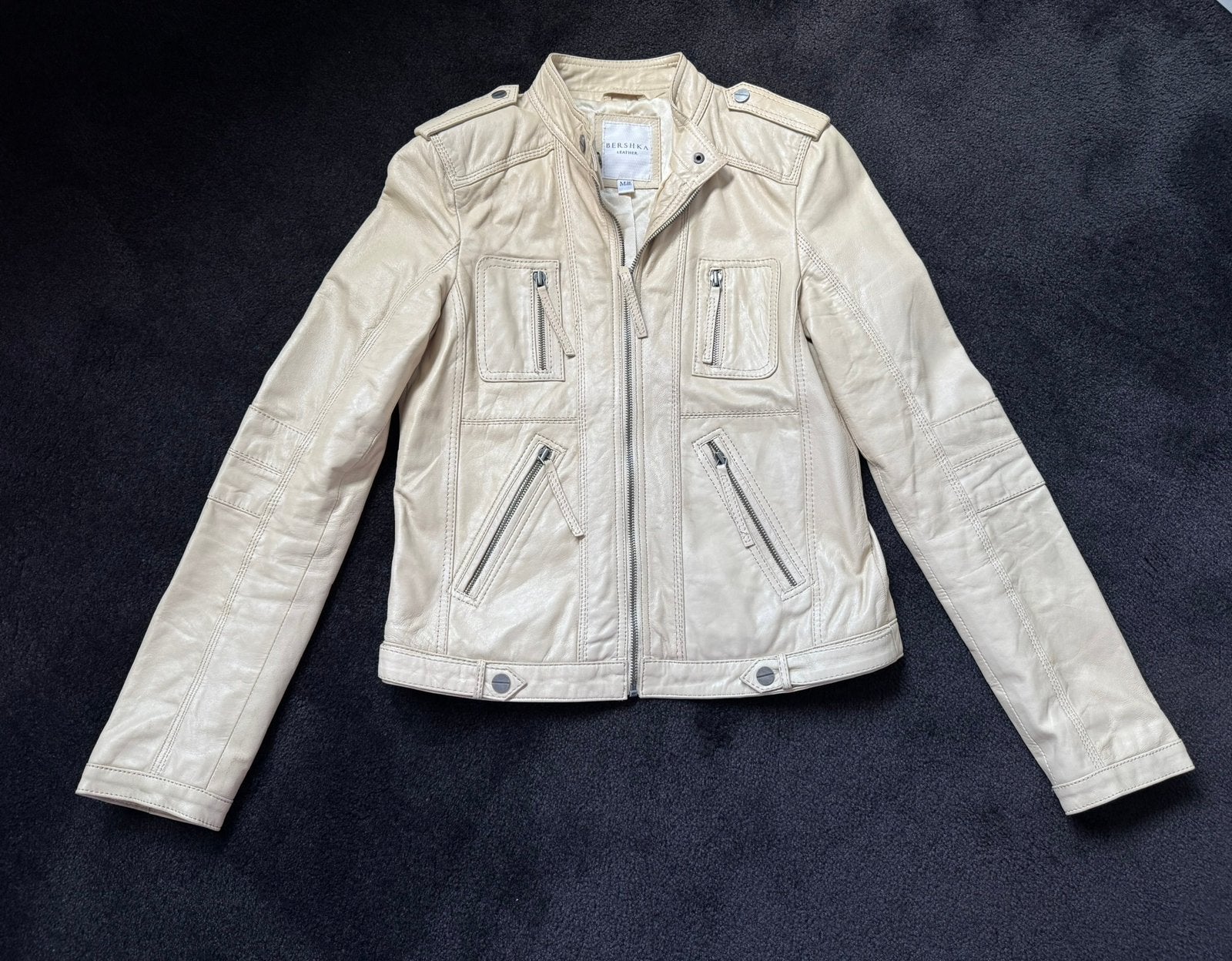 Creme echt leer jasje maat 36, Kleding | Dames, Jasjes, Kostuums en Pakken, Beige, Ophalen of Verzenden, Zo goed als nieuw, Jasje