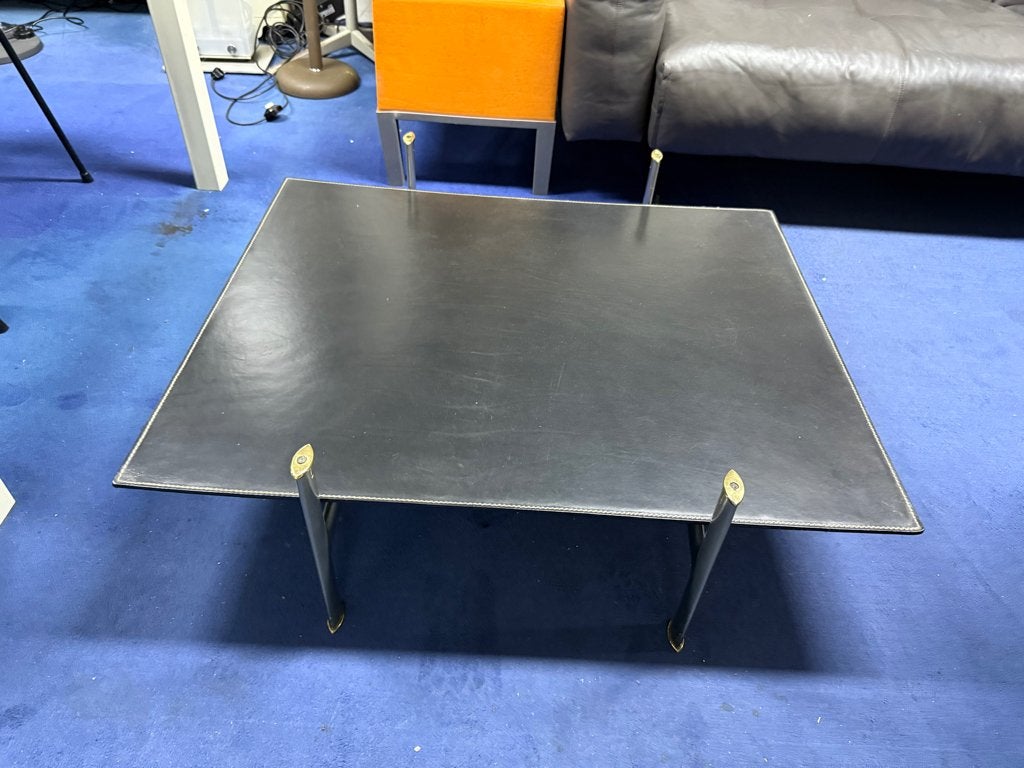 B&B Italia Diesis Salontafel zwart leer +2 glasplaten, Gebruikt, 100 tot 150 cm, KLASSIEK INDUSTRIEEL LOFT, 50 tot 100 cm