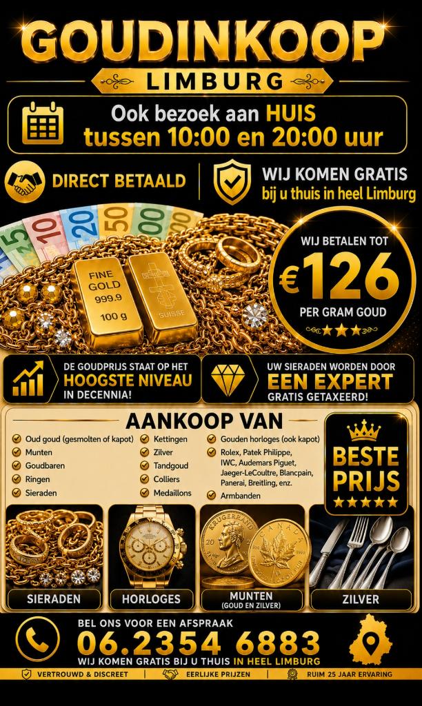 Inkoop GOUD Centrale Limburg Brunssum Roermond Weert Geleen, Ophalen, Goud