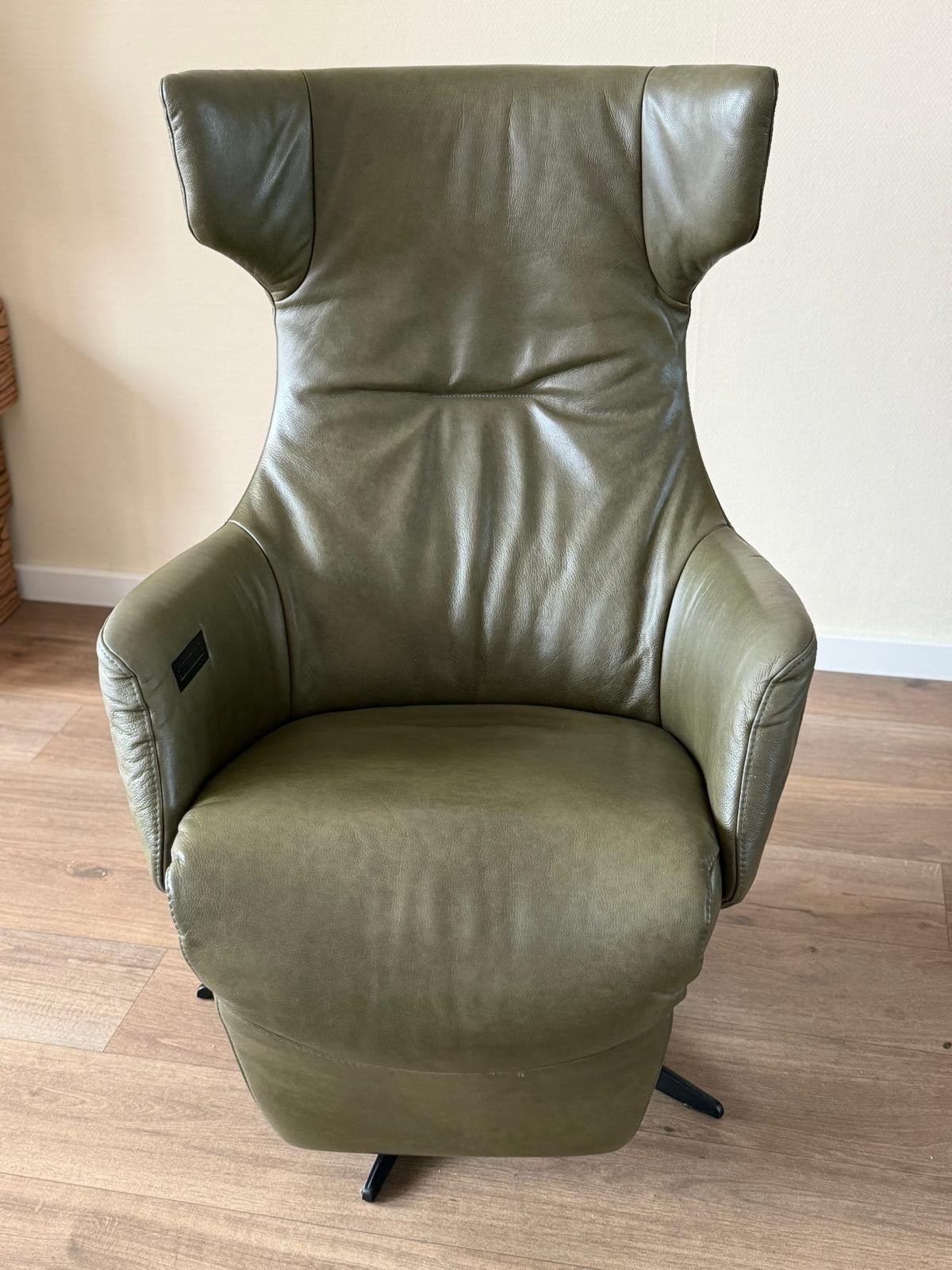 Comfortabele relaxfauteuil van leer, olijfgroen, Huis en Inrichting, Fauteuils, Ophalen, Gebruikt, 50 tot 75 cm, Leer