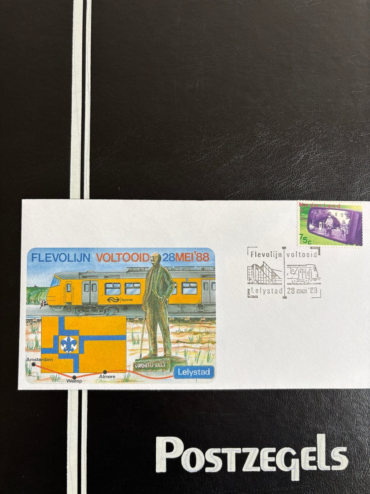 1e Dag Envelop Flevolijn Voltooid 28 Mei '88, Ophalen of Verzenden, Onbeschreven, Nederland