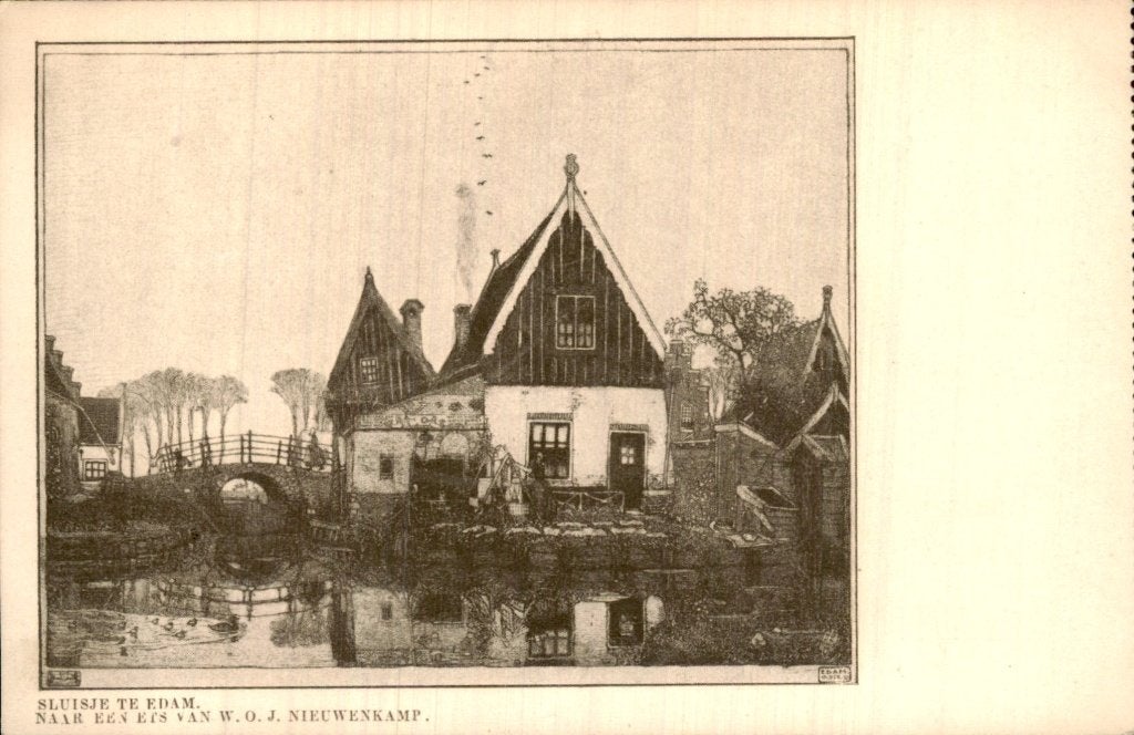 Edam - Sluijsje - ets van W.O.J. Nieuwenkamp, Ophalen of Verzenden, Voor 1920, Ongelopen, Noord-Holland