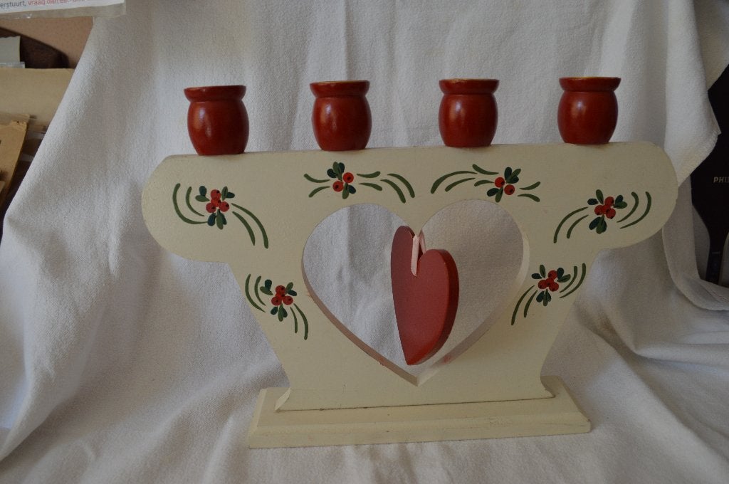 super leuke vintage houten Zweedse kerstkandelaar 4 kaarsen, Diversen, Kerst, Ophalen of Verzenden, Gebruikt