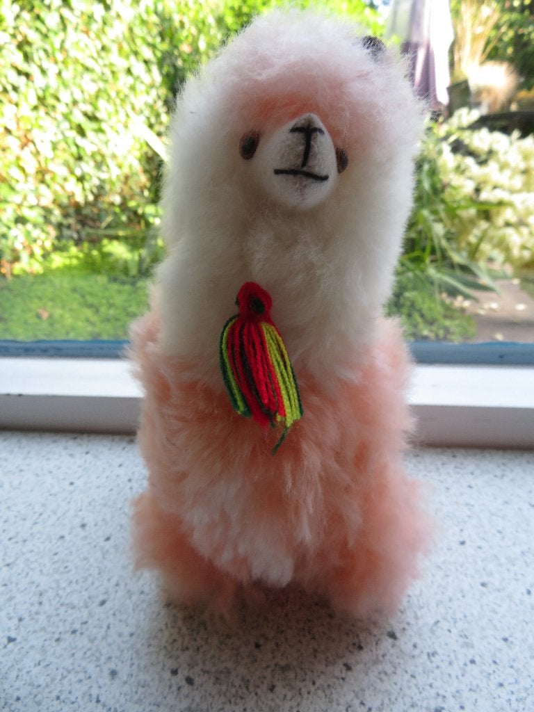 Alpaca knuffel van Alpaca fleece oranje/roze crème fluweel-, Ophalen of Verzenden, Zo goed als nieuw, Overige typen