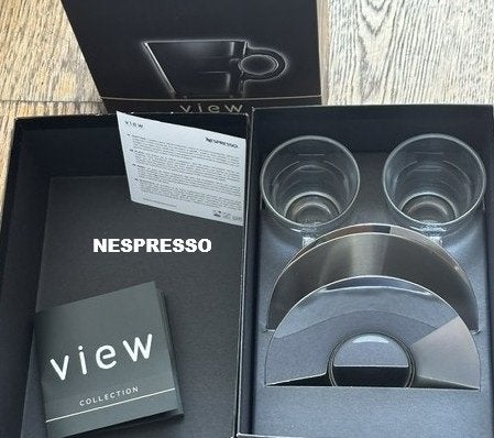 Nespresso -Espresso glazen kopjes+roesvrijstalen schoteltjes, Ophalen of Verzenden, Nieuw, Gebruiksvoorwerp