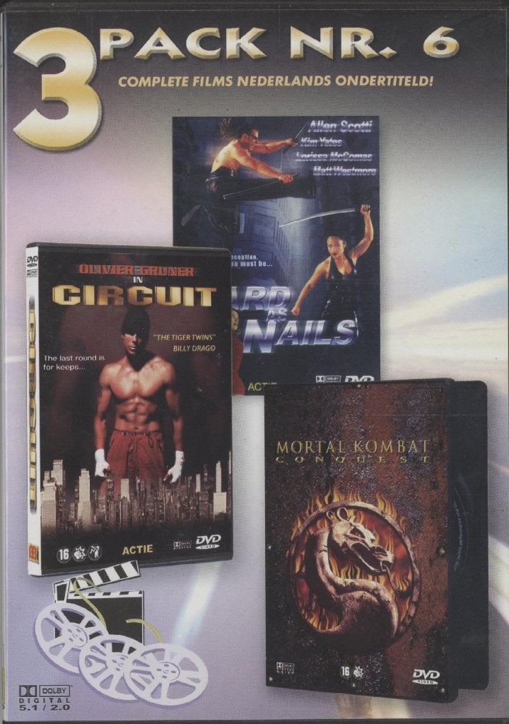 57) 3 pack 6; 3 films Hard as Nails, Circuit, Mortal Kombat:, Cd's en Dvd's, Vanaf 16 jaar, Ophalen of Verzenden, Gebruikt