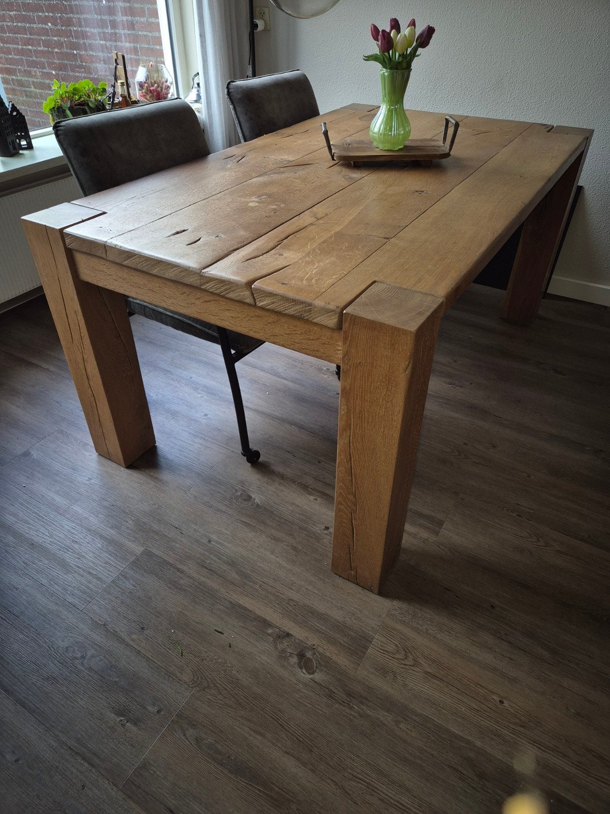 Dobbe eettafel 180x100 cm massief eiken, Eikenhout, Zo goed als nieuw, 150 tot 200 cm, Vier personen
