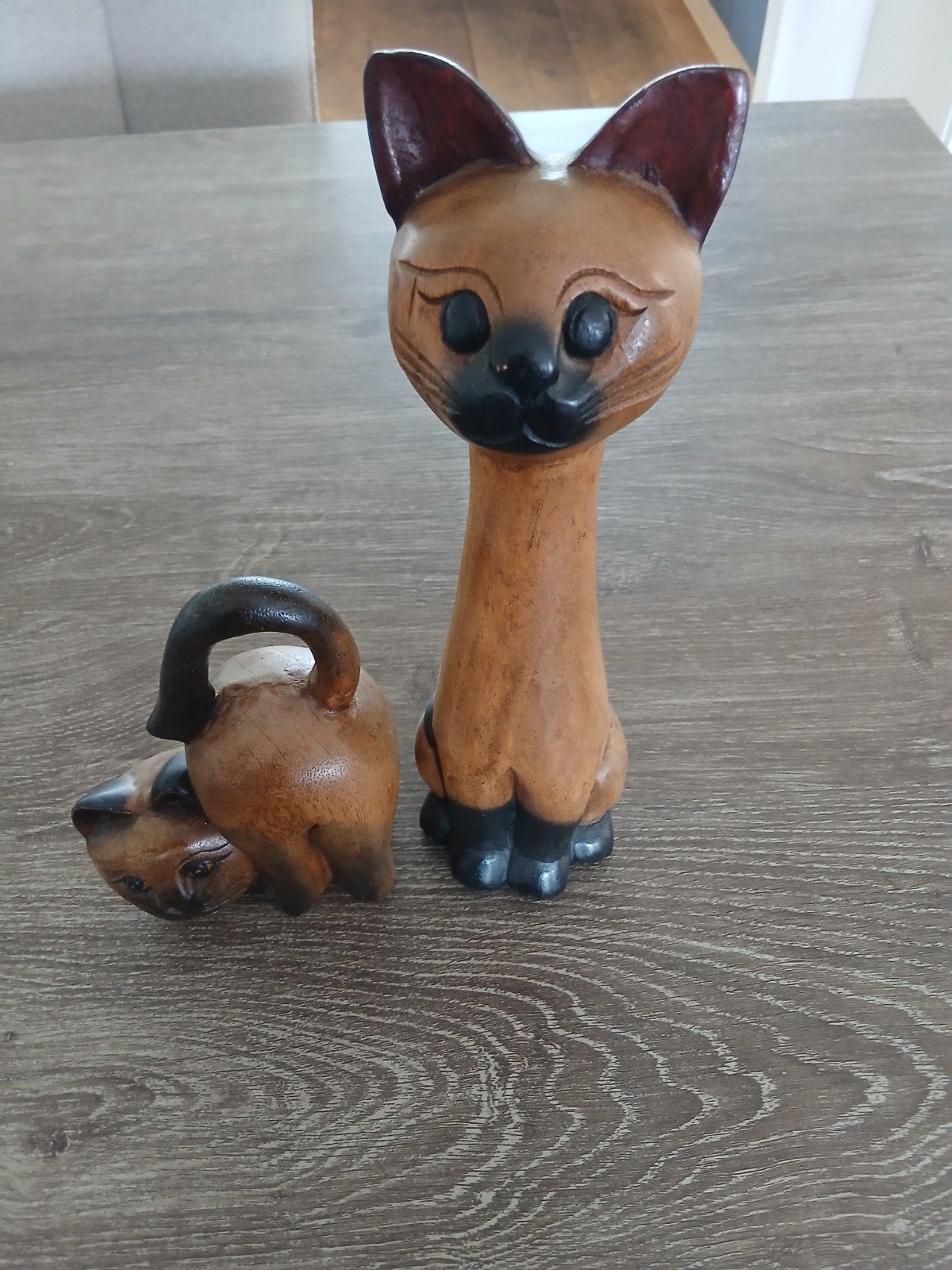 Houten kattenbeeldjes - decoratieve set, Hout, Gebruikt, Overige stijlen, Ophalen of Verzenden