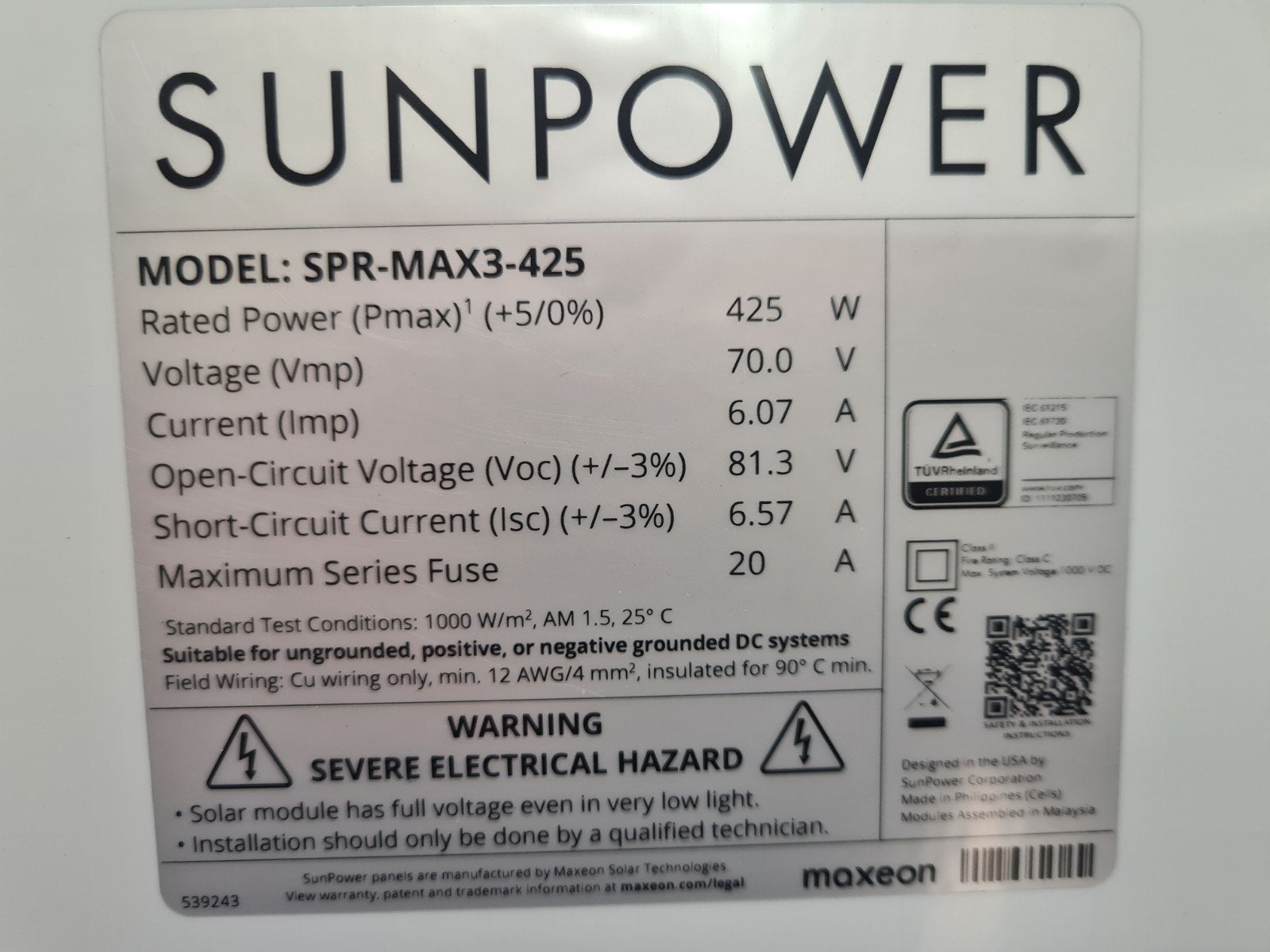 Sunpower Zonnepaneel, Ophalen, Nieuw, Paneel, 200 wattpiek of meer