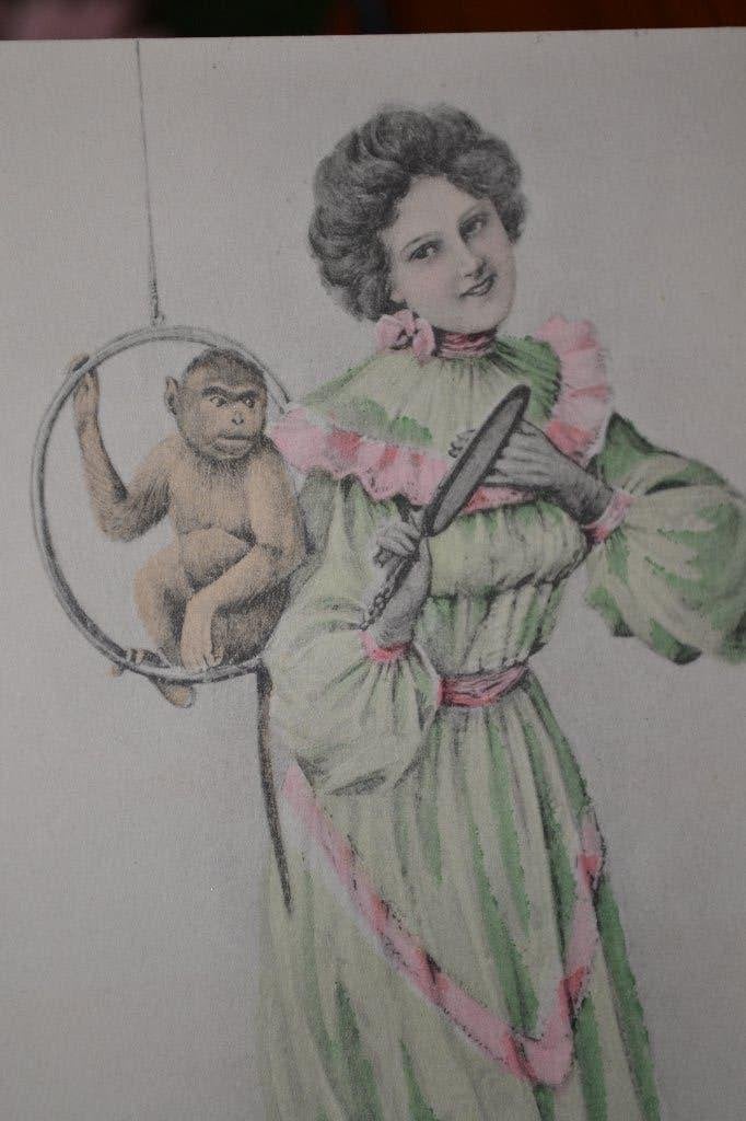 frankrijk 1905 vrouw met spiegel en aapje, Verzamelen, Ophalen of Verzenden, Voor 1920, Ongelopen, Sterren en Beroemdheden