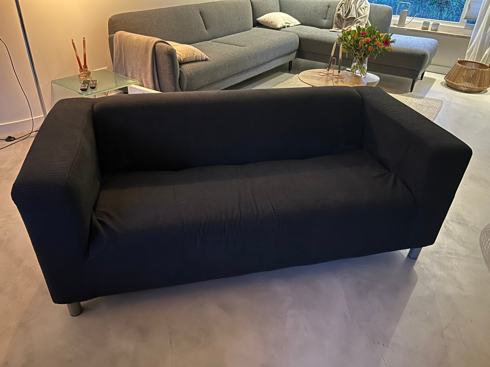 Klippan Ikea zwart wafelstof, Ophalen, 150 tot 200 cm, Tweepersoons, 75 tot 100 cm
