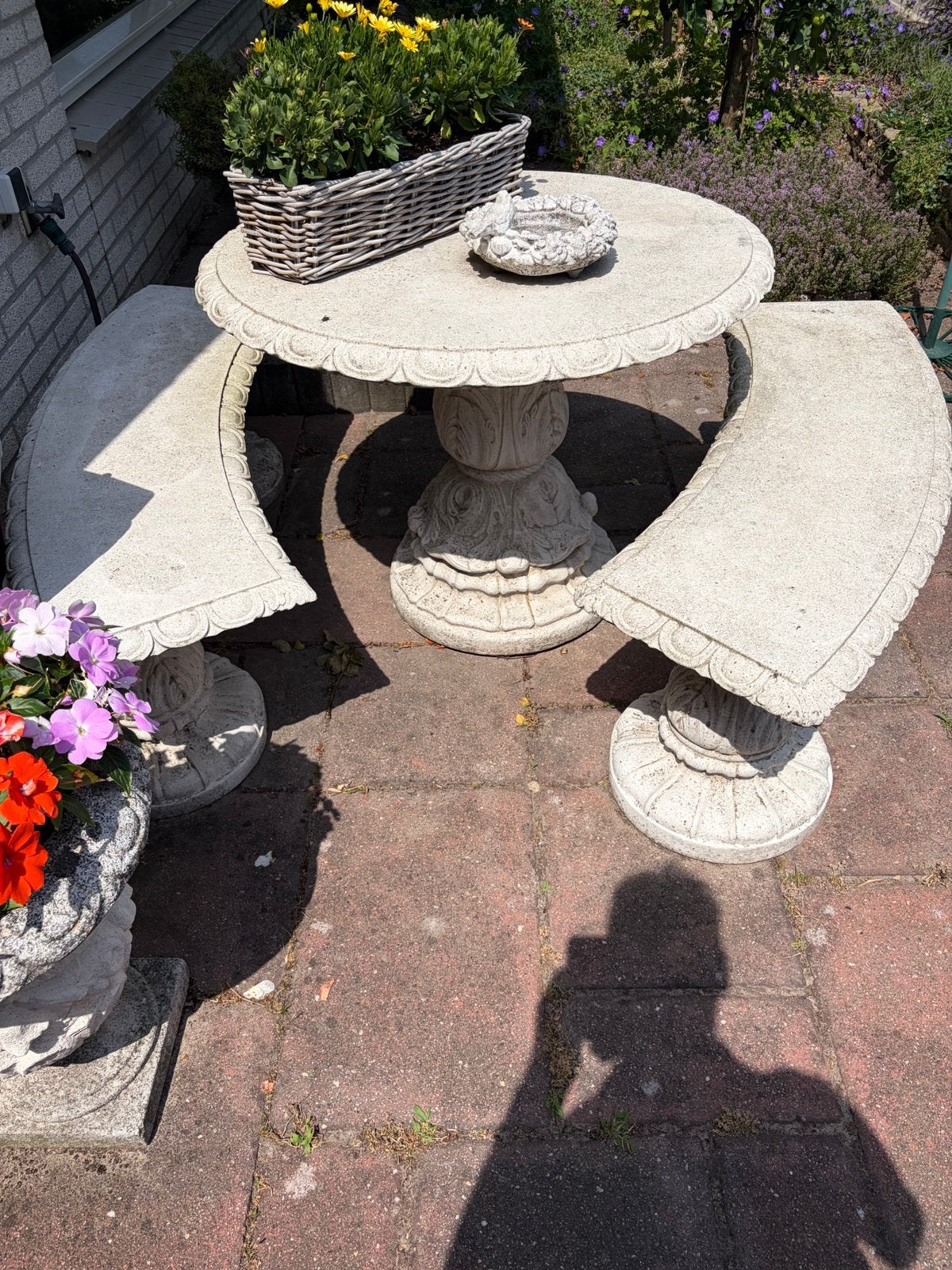 Betonnen tuinset, Tuin en Terras, Tuinsets en Loungesets, Ophalen, Overige materialen, Gebruikt, 6 zitplaatsen