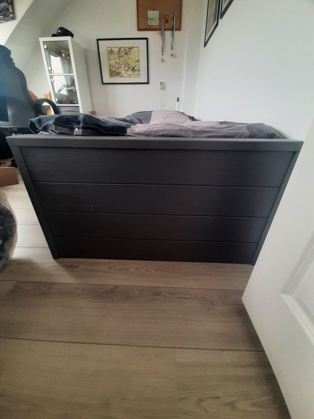 woood Dennis bedframe, lattenbodem ,nachtkastje en dekenkist, Ophalen, Gebruikt, 90 cm, Eenpersoons