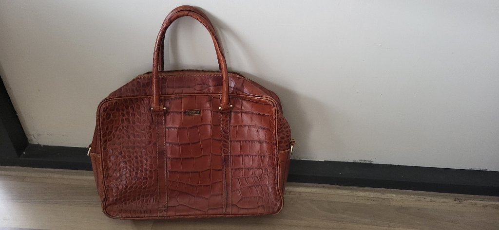 Ruano Piel leren tas cognac – croco print – Made in Spain, Ophalen of Verzenden, Gebruikt, Bruin, Overige typen