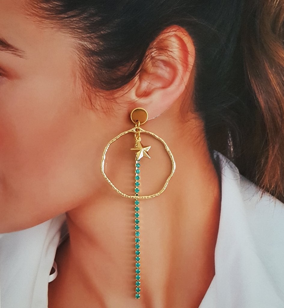 Star Oorbellen Gold / Strass Hoops., Overige materialen, Verzenden, Nieuw, Knopjes of Stekers