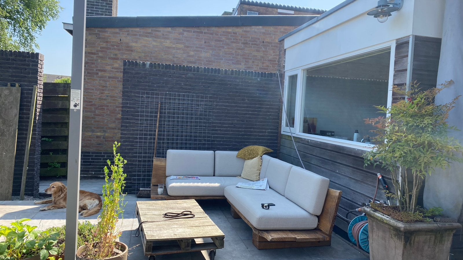 Lounge Bank Eikenhout, Tuin en Terras, Tuinsets en Loungesets, Ophalen, 5 zitplaatsen, Gebruikt, Loungeset