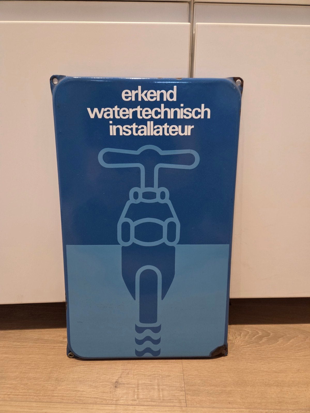 Emaille bord watertechnish installateur, Verzamelen, Ophalen of Verzenden, Gebruikt, Reclamebord