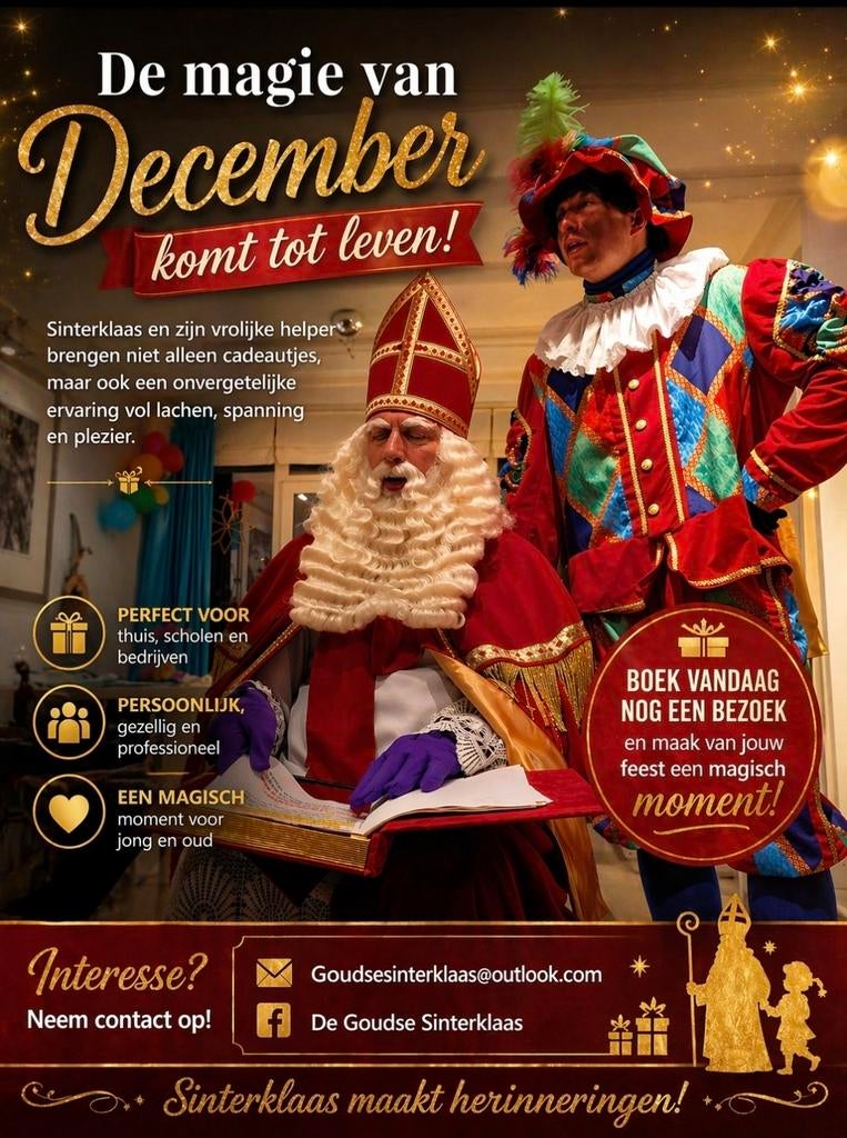Goudse sinterklaas te boeken voor u bedrijf en huisbezoeken, Diversen, Sinterklaas, Ophalen of Verzenden