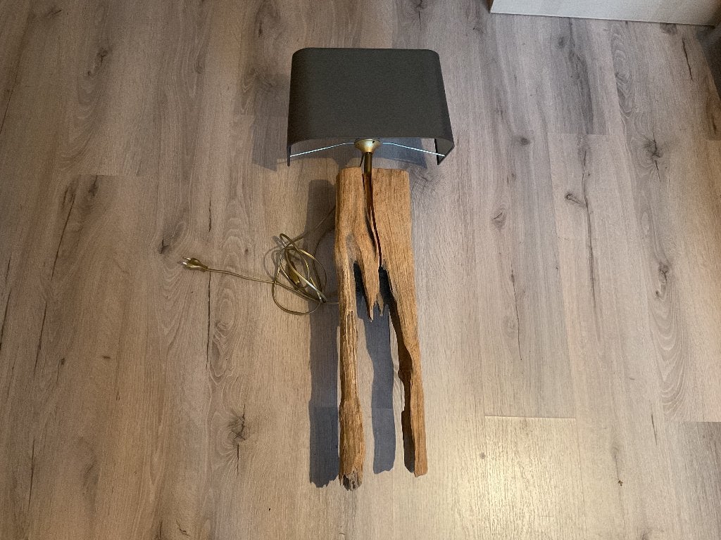 Wand lamp van drijfhout, Ophalen, Zo goed als nieuw, Hout, E27 (groot)