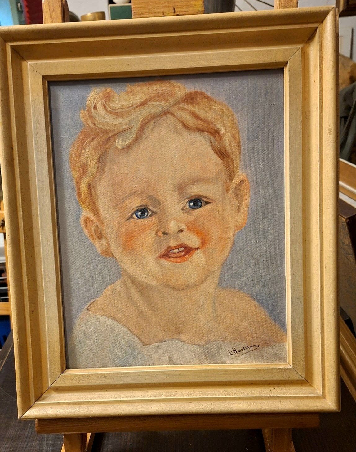 Olieverf Schilderij: Portret van een Lachend Kind, Ophalen of Verzenden