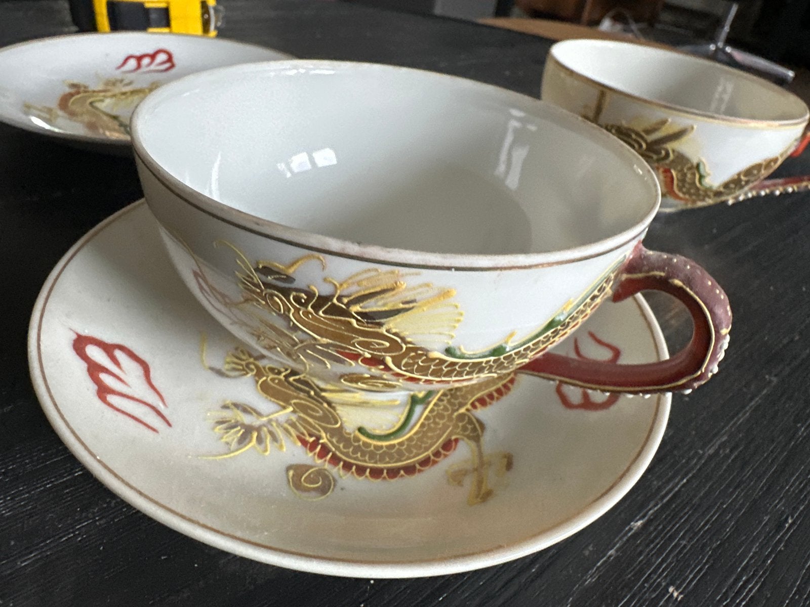 Vintage Japanse theekopjes met drakenmotief - Set van 2, Ophalen of Verzenden