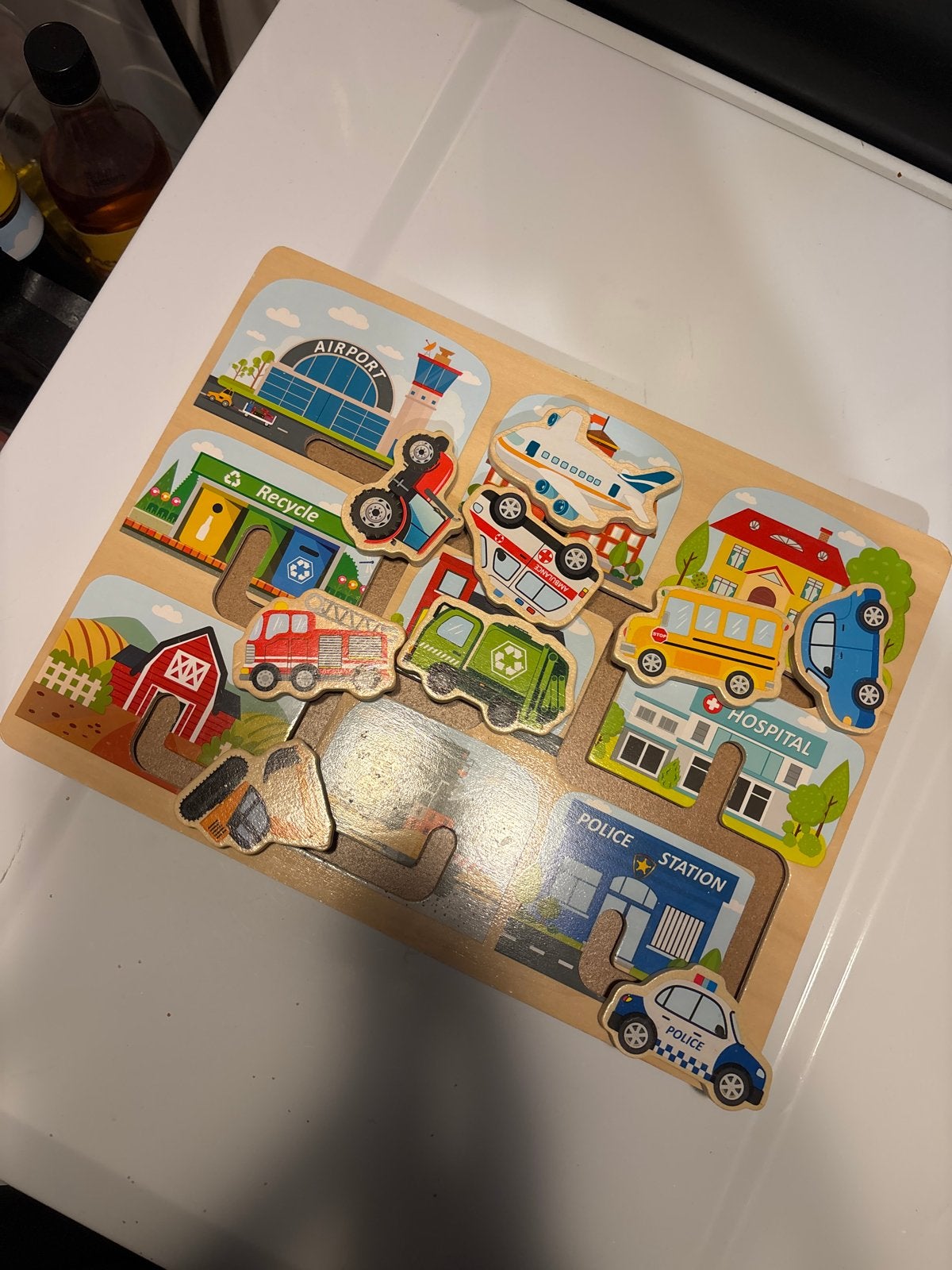 Houten voertuigen puzzel voor kinderen, Ophalen of Verzenden, Gebruikt, Overige typen