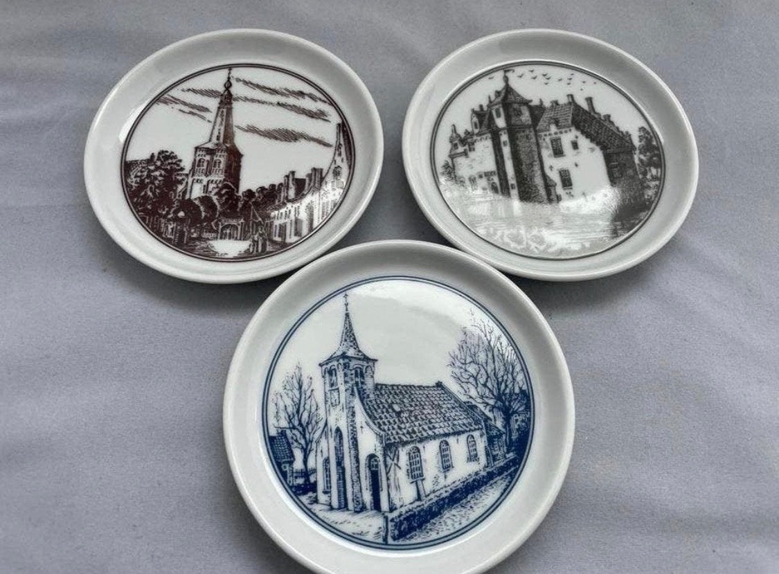 Set van 3 Mosa Maastricht Holland decoratieve bordjes, Antiek en Kunst, Ophalen of Verzenden