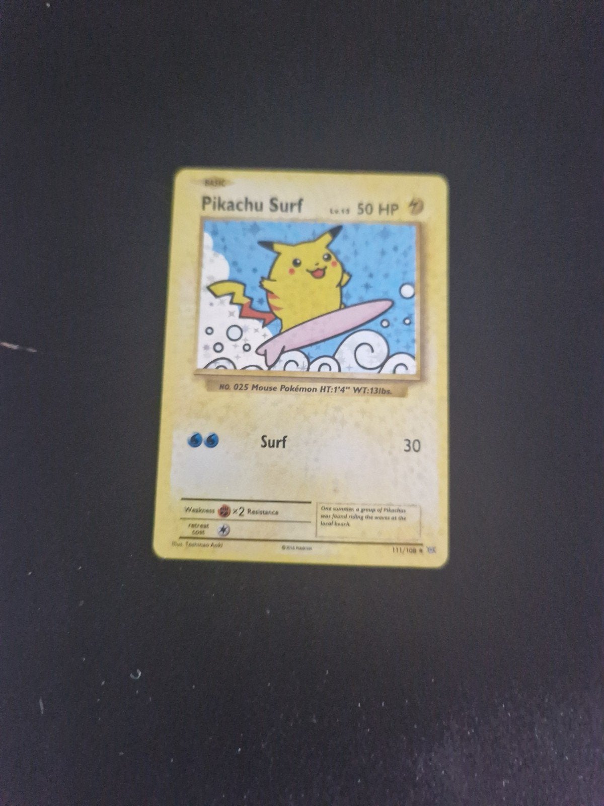 Pikachu Surf Pokémon kaart uit 2016 - Mooie voorkant, Ophalen, Zo goed als nieuw, Losse kaart