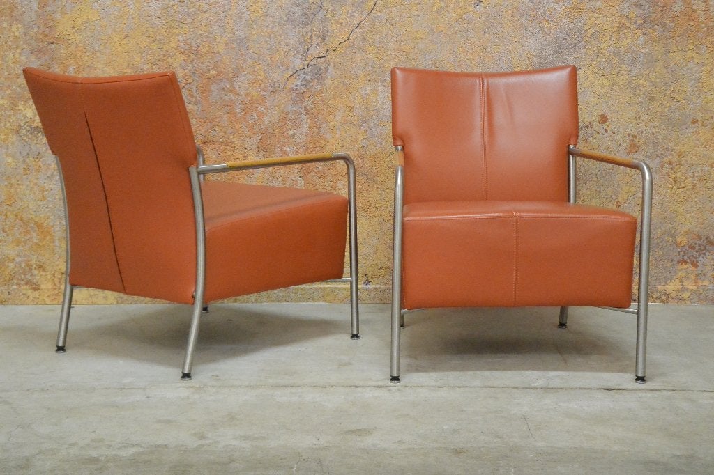2 terrakleurige leren Bert Plantagie Class design fauteuils