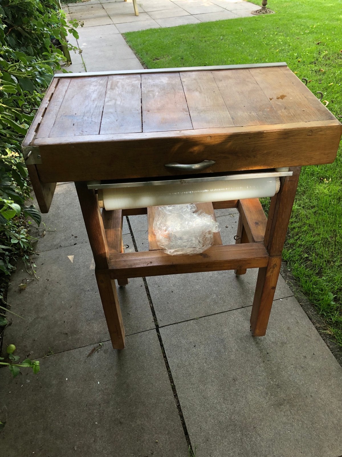 Robuuste houten hakblok slager werkbank/keukentafel met lade, Ophalen