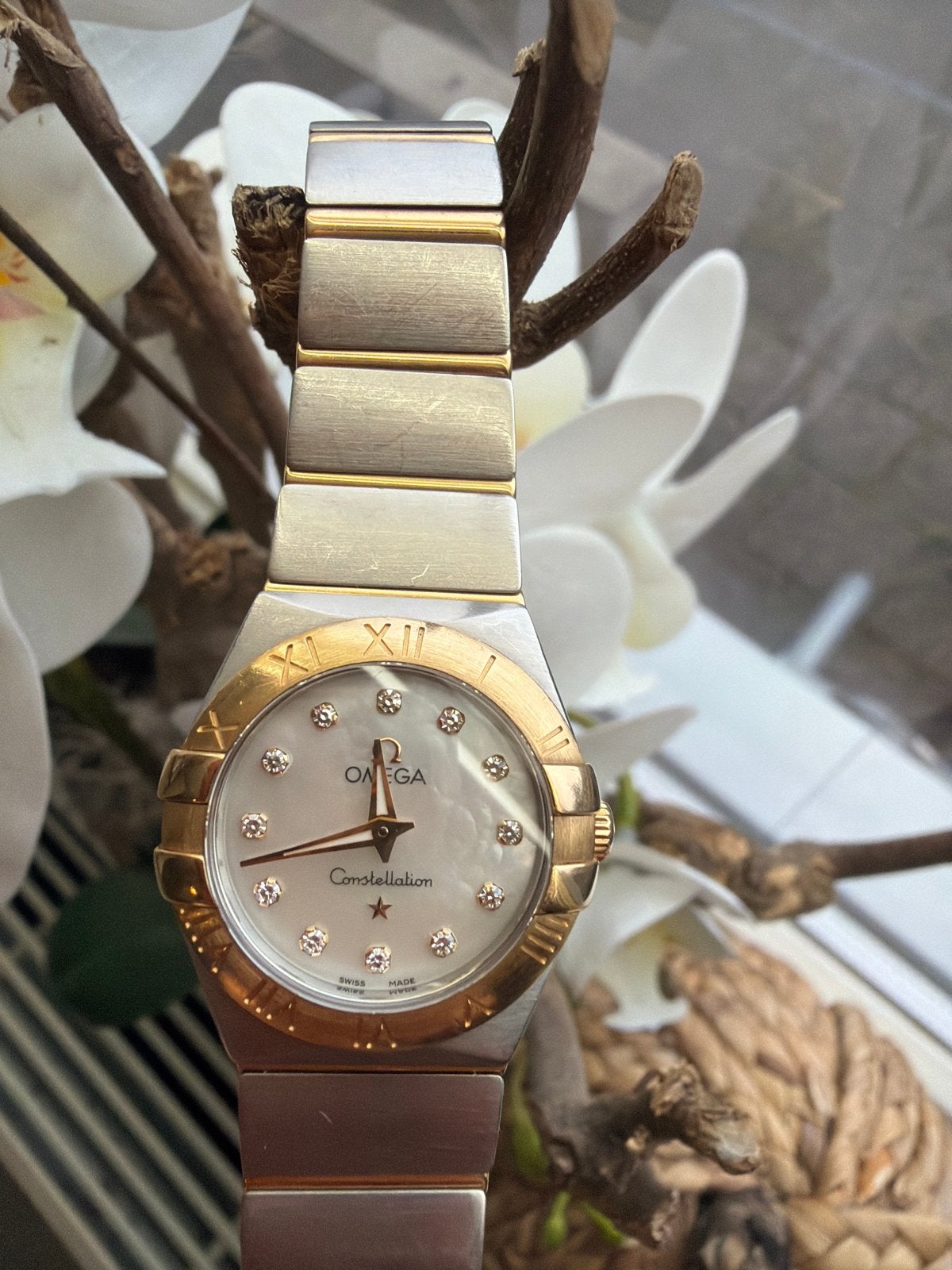 Omega Constellation Dameshorloge Staal/Goud met Diamanten, Gebruikt, Staal, Polshorloge, Goud