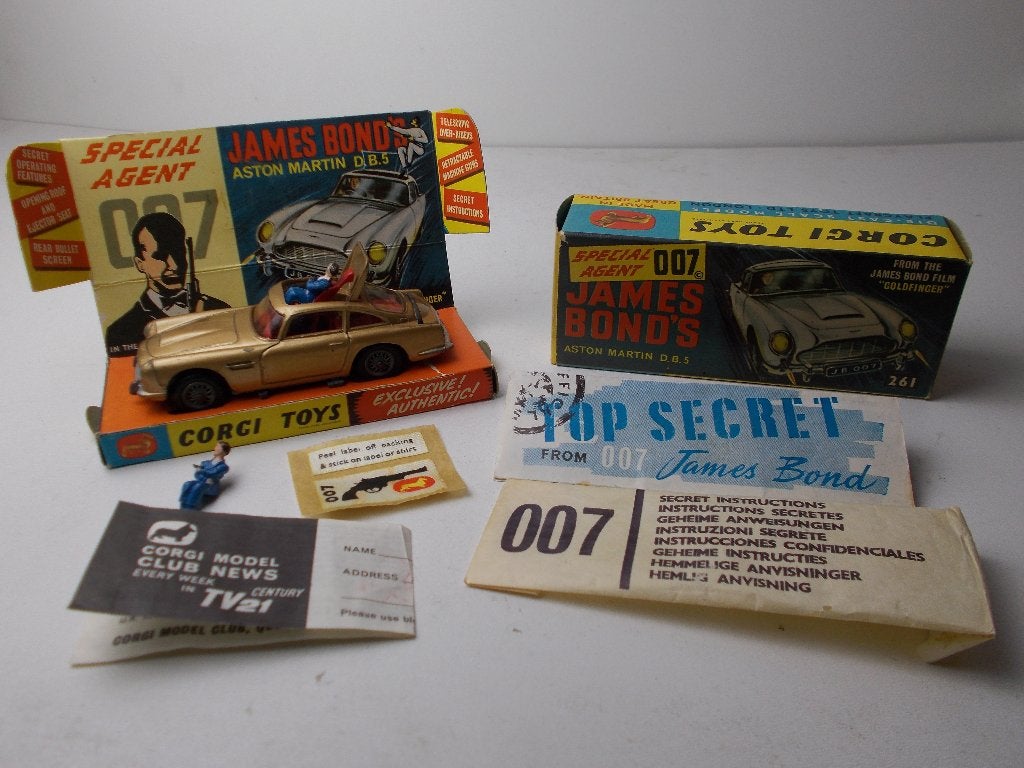 1965 Corgi Toys 261.JAMES BOND ASTON MARTIN DB5+DOOSJES! -J-