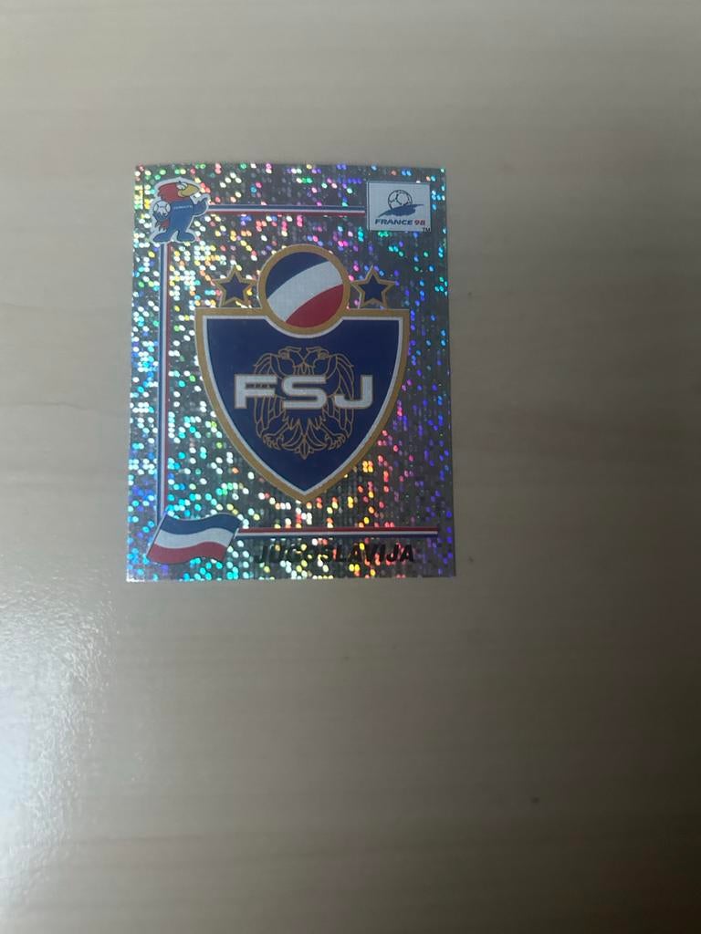 Panini France 98 WK Voetbal Sticker FSJ Holografisch, Ophalen of Verzenden, Zo goed als nieuw, Sport