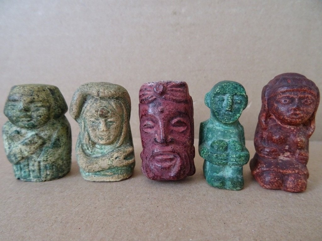 Collectie vintage miniatuur beeldjes Peru Mexico Maya stijl