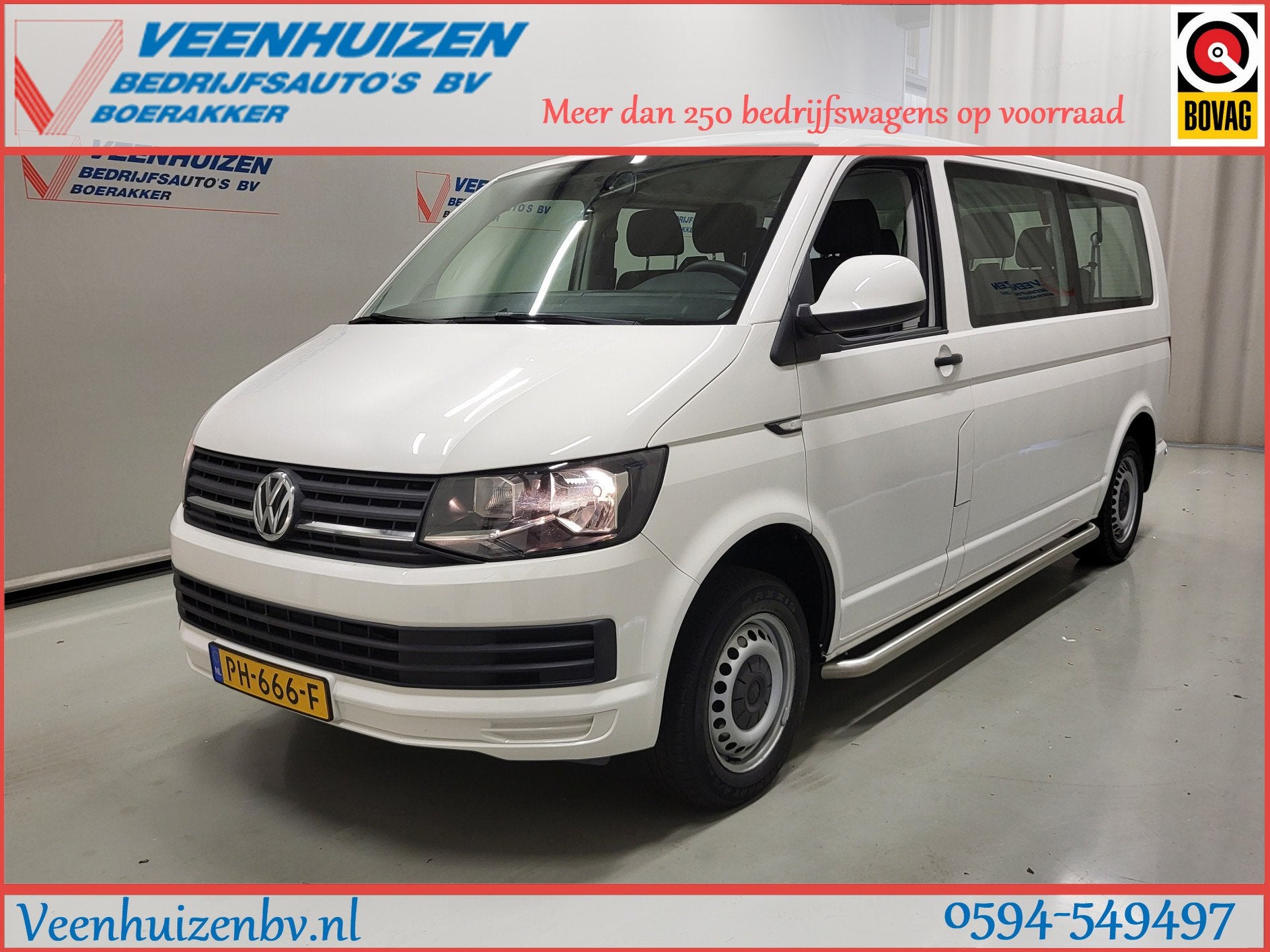 Volkswagen Transporter Kombi 2.0TSI 9-Personenbus - Excl. BT, Voorwielaandrijving, Gebruikt, 2500 kg, Wit