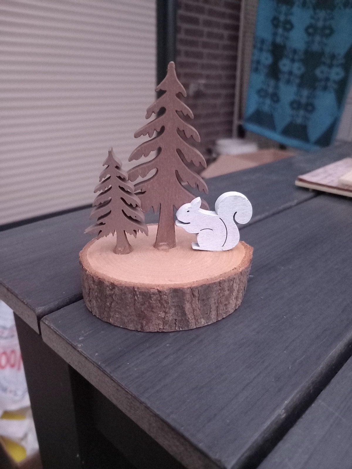 Decoratief houten tafereel met eekhoorn en bomen, Hout, Ophalen of Verzenden, Bruin, Landelijk