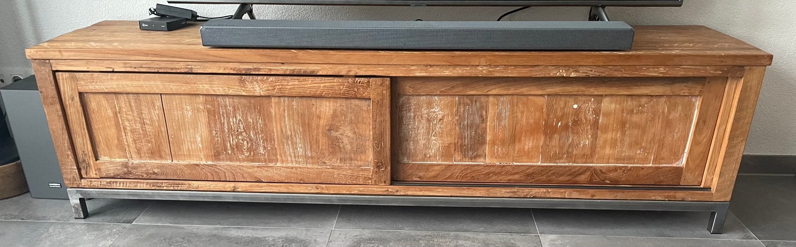 Teakhouten tv-meubel, Ophalen, Gebruikt, 150 tot 200 cm, Teakhout