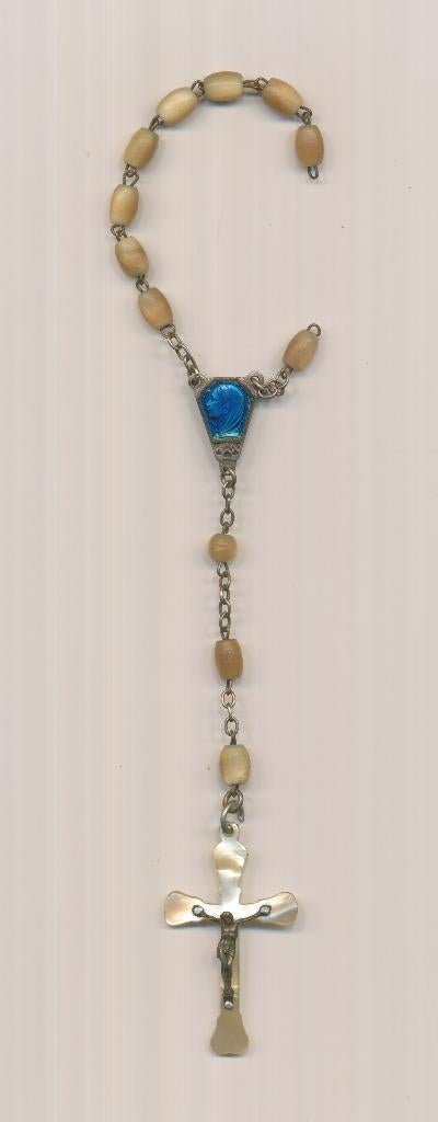 Vintage Rozenkrans Lourdes Parelmoer & Blauw Emaille '30/'50, Verzenden, Gebruikt, Overige typen, Christendom | Katholiek