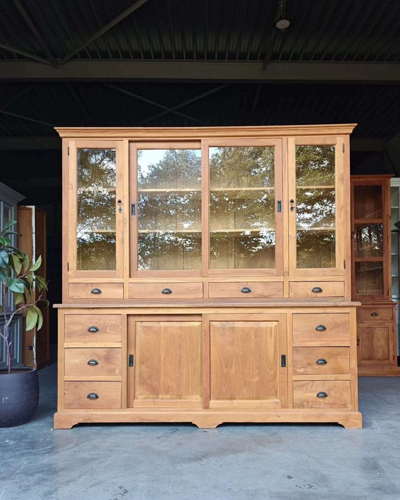 Mooie grote teakhouten winkelkast | Buffetkast teak #6231, Gebruikt, -, 200 cm of meer, -