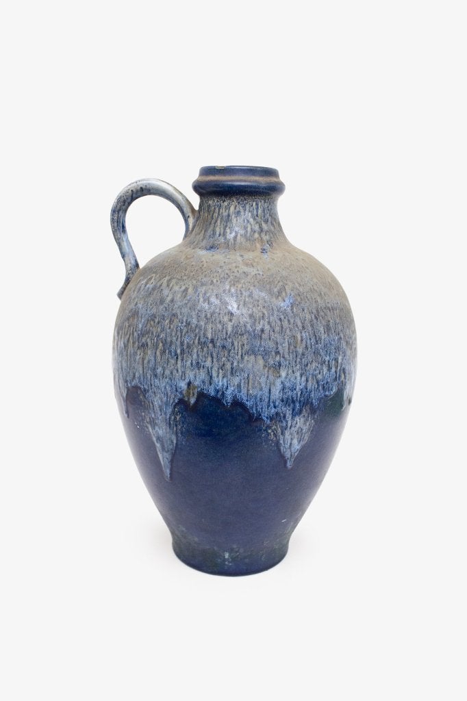 SALE Mid-Century keramieken vloervaas met blauw kleurverloop, Ophalen, Geschikt voor buiten, Gebruikt, Blauw