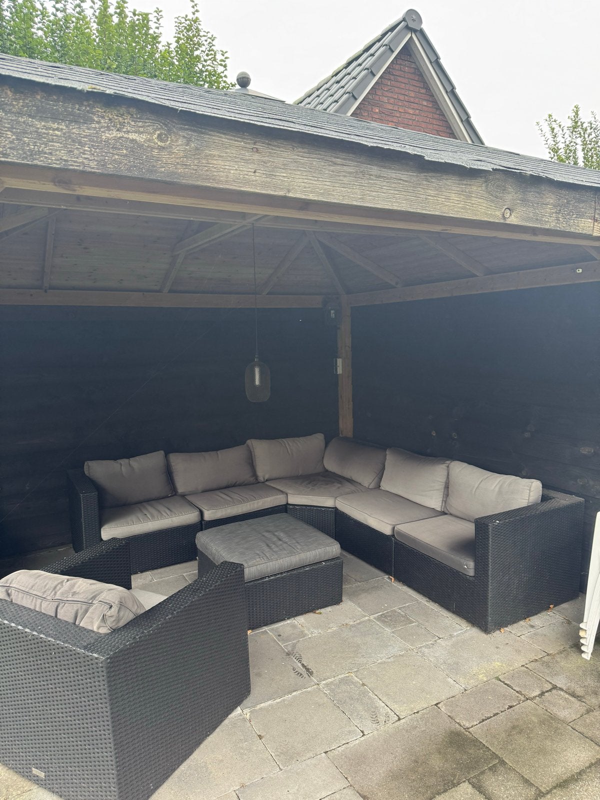 Complete wicker Loungeset met Hocker en Fauteuil, Ophalen, Gebruikt, Meer dan 8 zitplaatsen, Loungeset